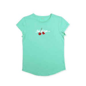 GOLOKA Sweet Cherry graphic t-shirt in mint green with cherry print